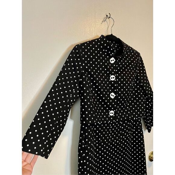 Rickie Freeman Teri Jon retro Black White Polka Dot Cotton Sheath Dress with Jac - Picture 4 of 16
